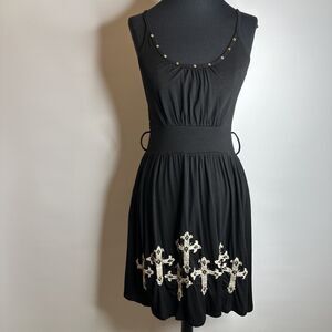 Soul Revival M Boho Embroided Crosses Whimsigoth Cottage Sun Dress Modal Blend